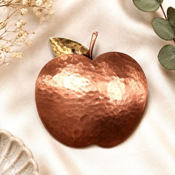 Vintage Jewelry - Vintage Hammered Copper and Brass Apple Brooch